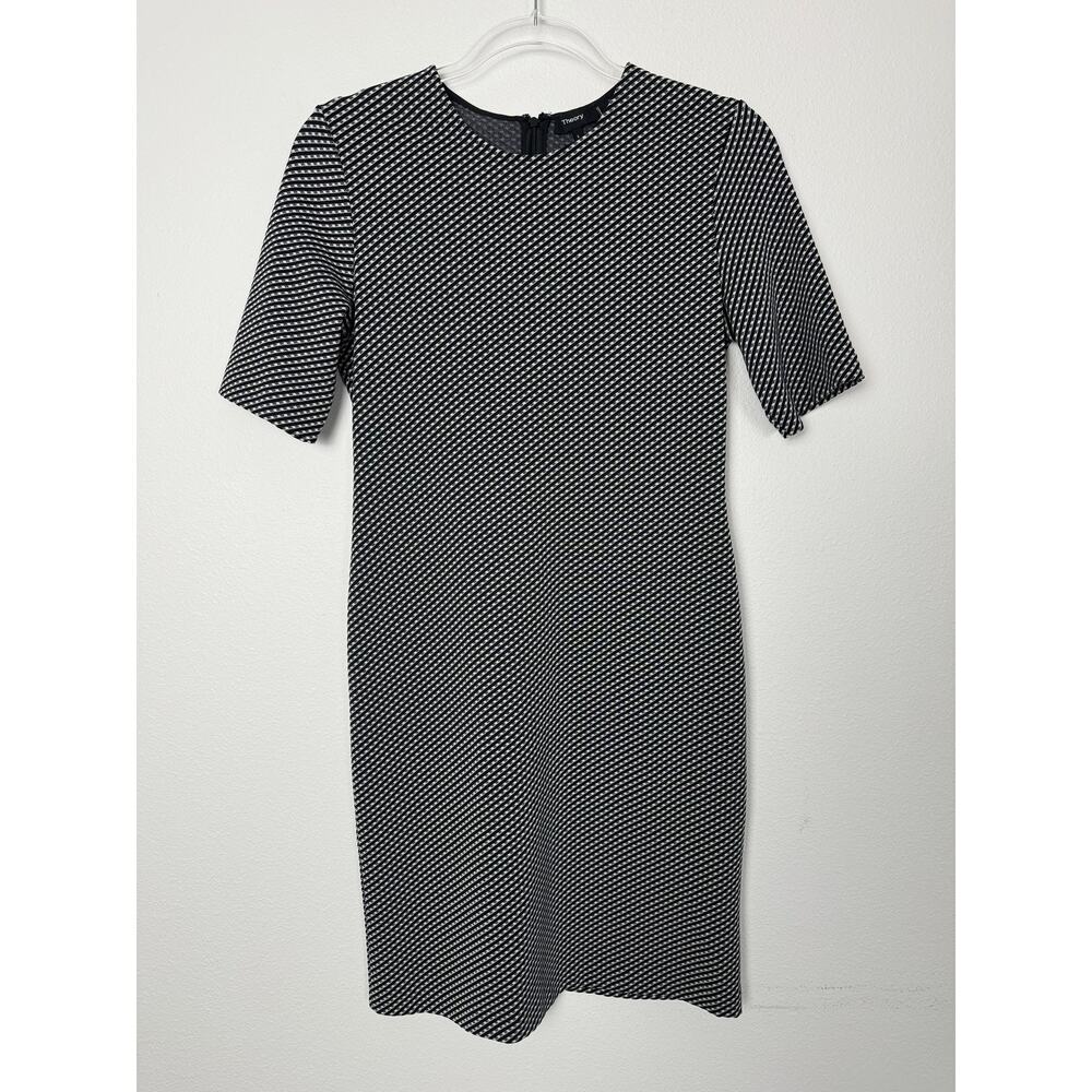 Theory Dress Womens 8 Black White Stripe Knit Sheath Half Sleeve Elegant - Picture 10 of 12